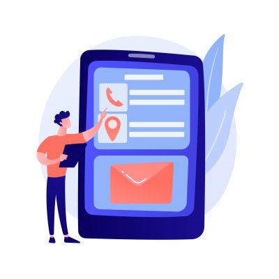 Mobile messaging. Modern communication technology, online chatting, SMS texting. Modern leisure activity. Guy checking email inbox with smartphone. Vector isolated concept metaphor illustration